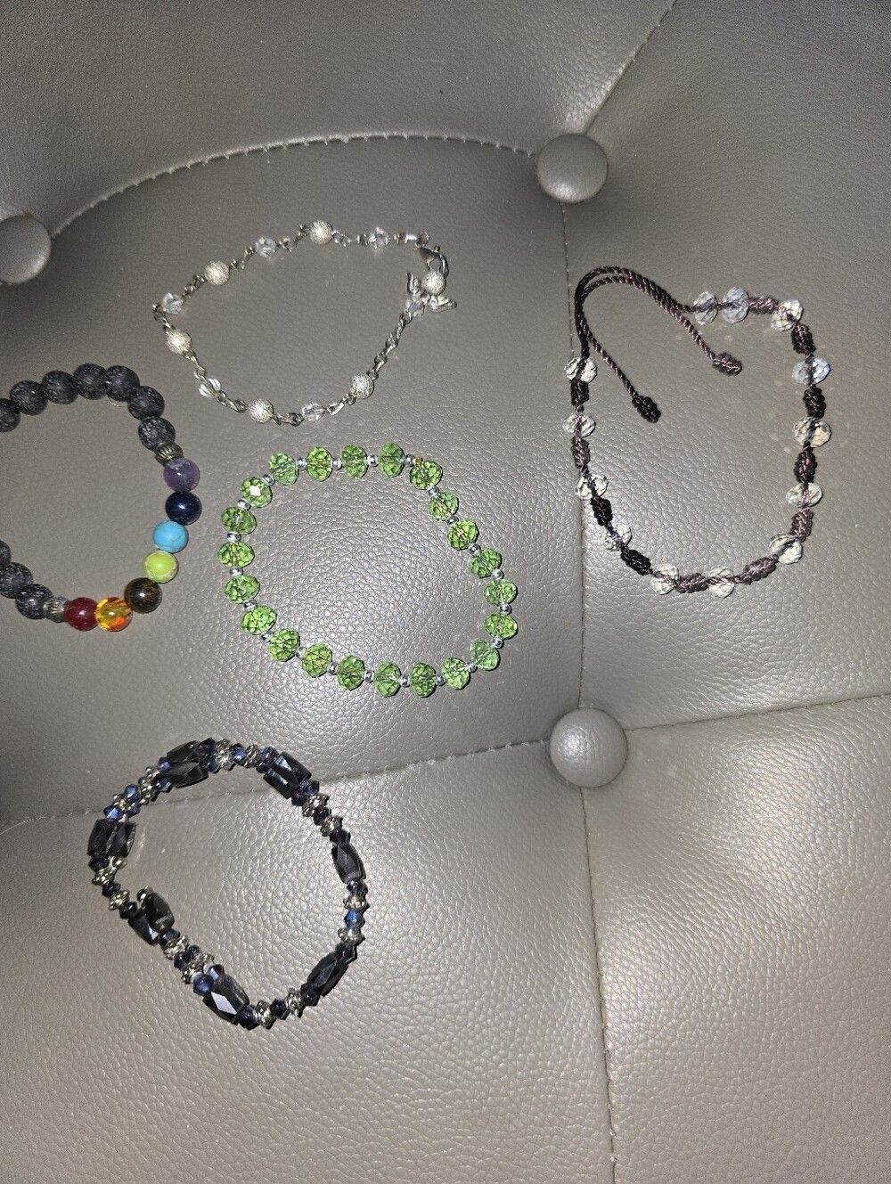 Assorted Beaded Bracelets - Green Crystal & Mixed Colors